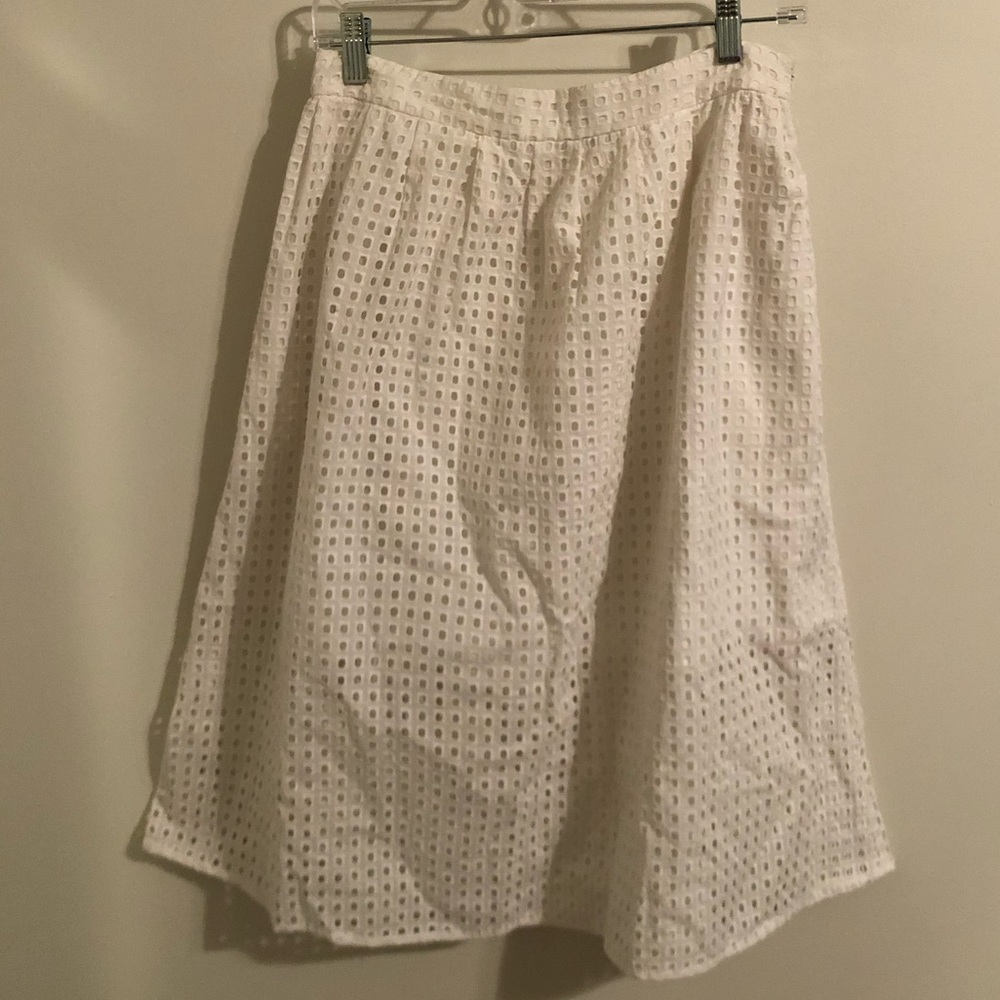 Zara White Eyelet Lace Midi Skirt with Pockets